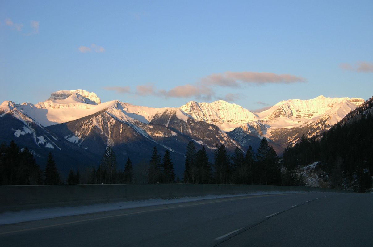 11 Mount Bourgeau And Mount Brett Sunrise From Trans Canada Highway Just After Leaving Banff Towards Lake Louise In Winter